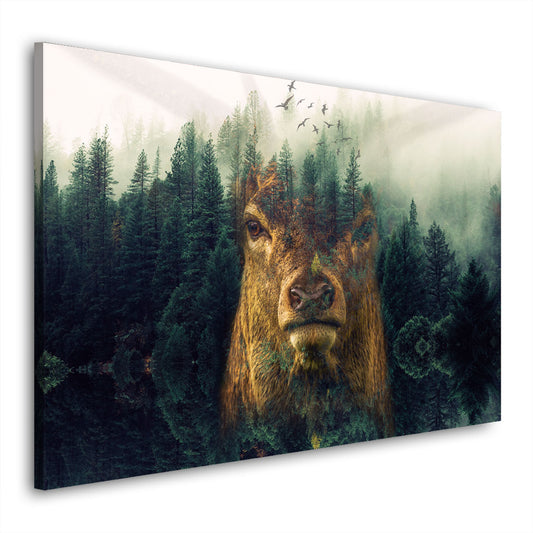 Hirschkopf Wald Abstrakt Wandbild Kunstwerk