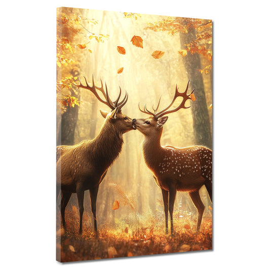 Wandbild Kunstwerk Hirschpaar Liebe Waldromantik Herbst