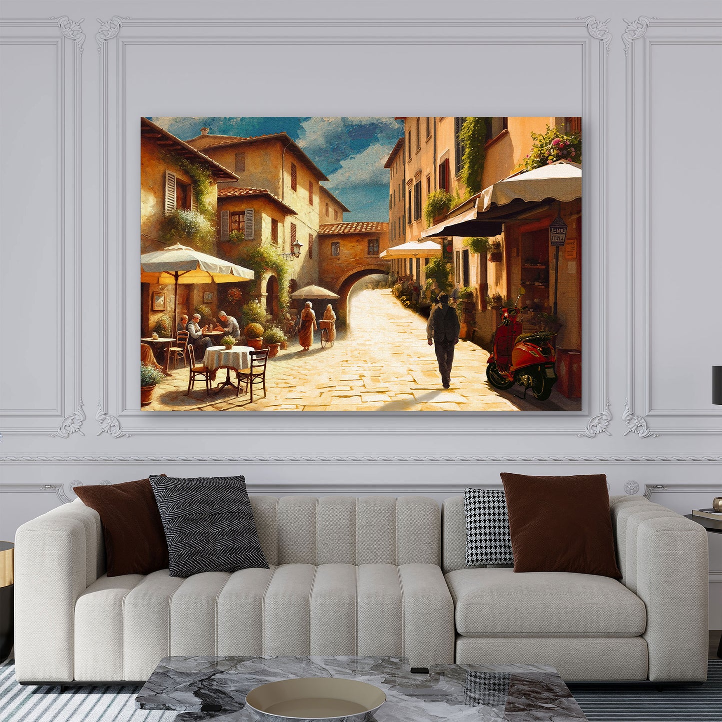 Italien Dorfstraße mit historischem Charme und Sonne Wandbild Kunstwerk