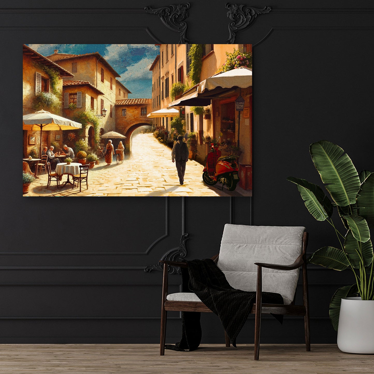 Italien Dorfstraße mit historischem Charme und Sonne Wandbild Kunstwerk