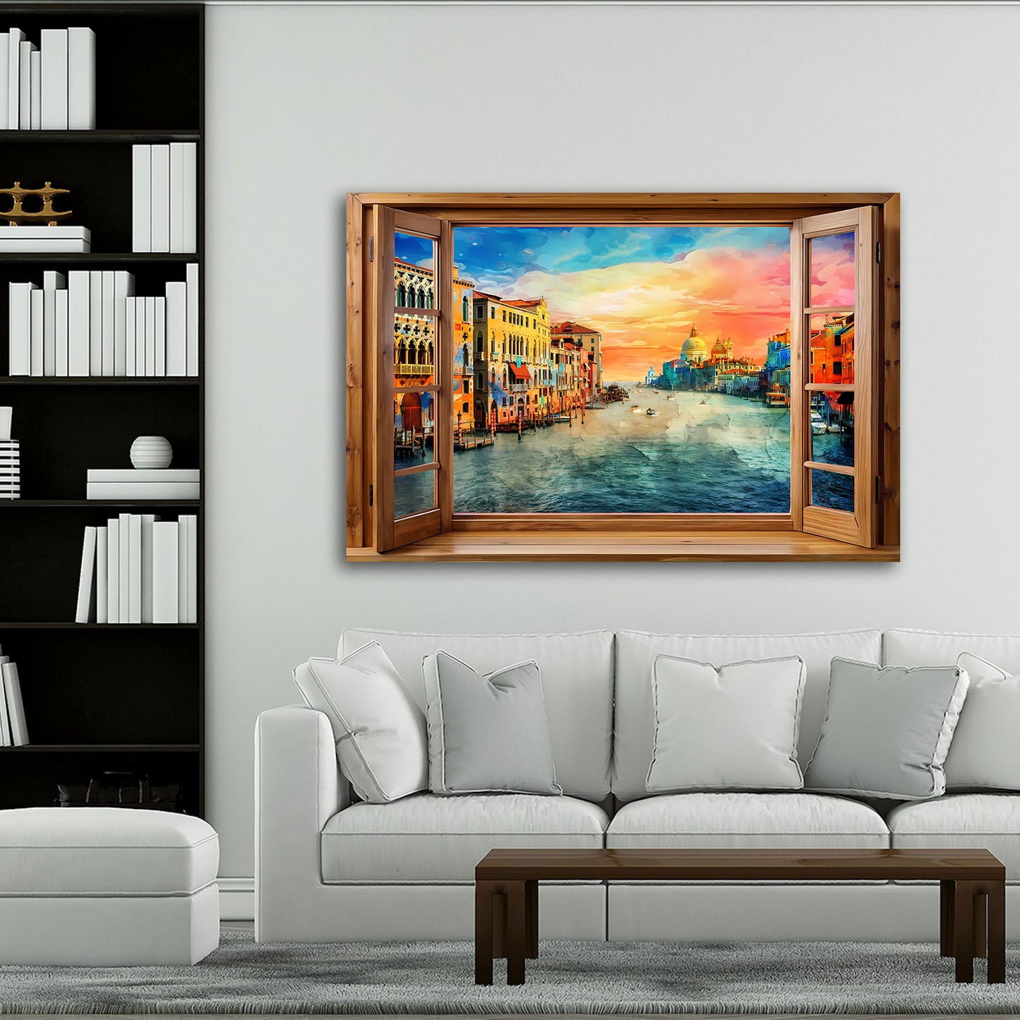 Italien Venedig durch ein Fenster mit farbenprächtigem Panorama Wandbild Kunstwerk