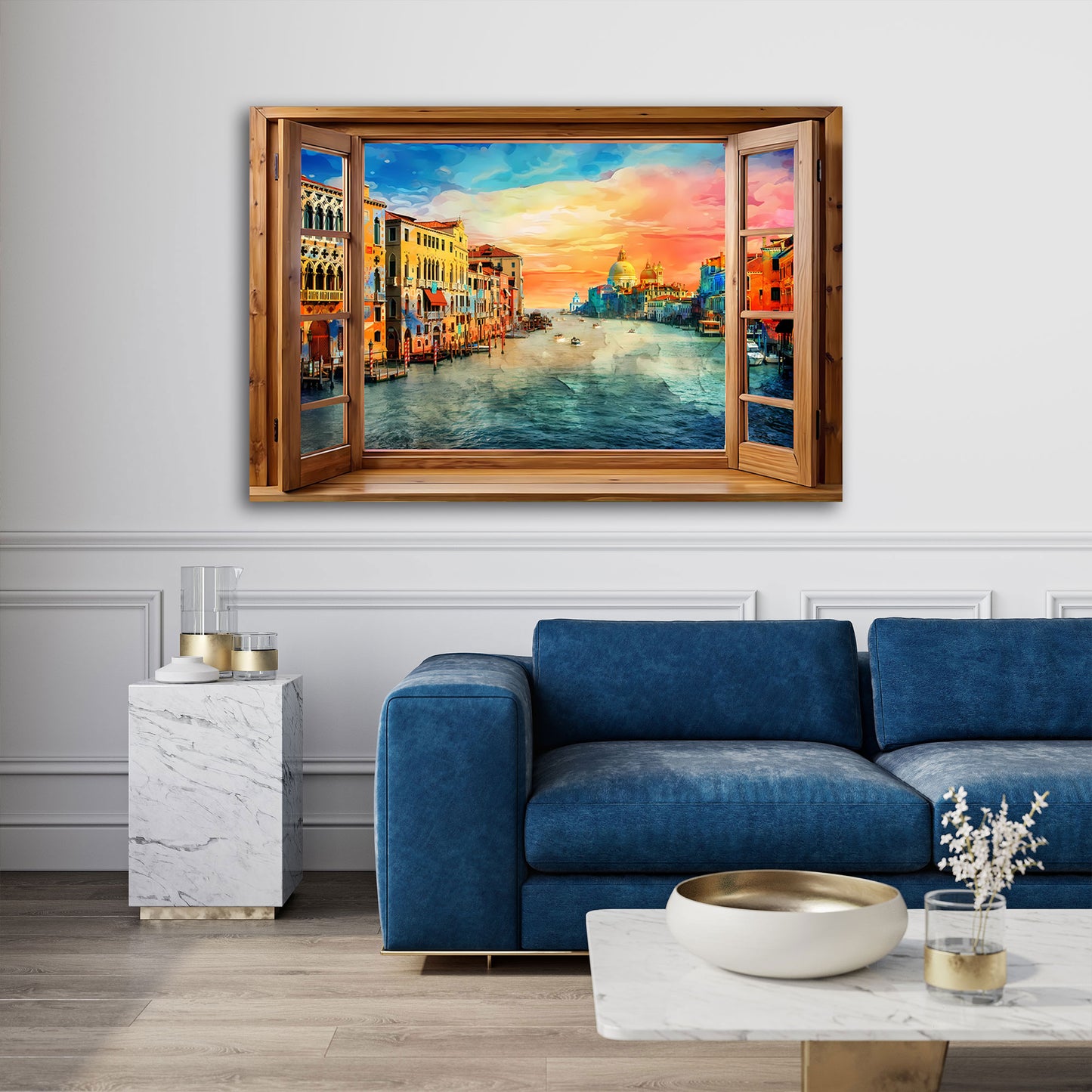 Italien Venedig durch ein Fenster mit farbenprächtigem Panorama Wandbild Kunstwerk