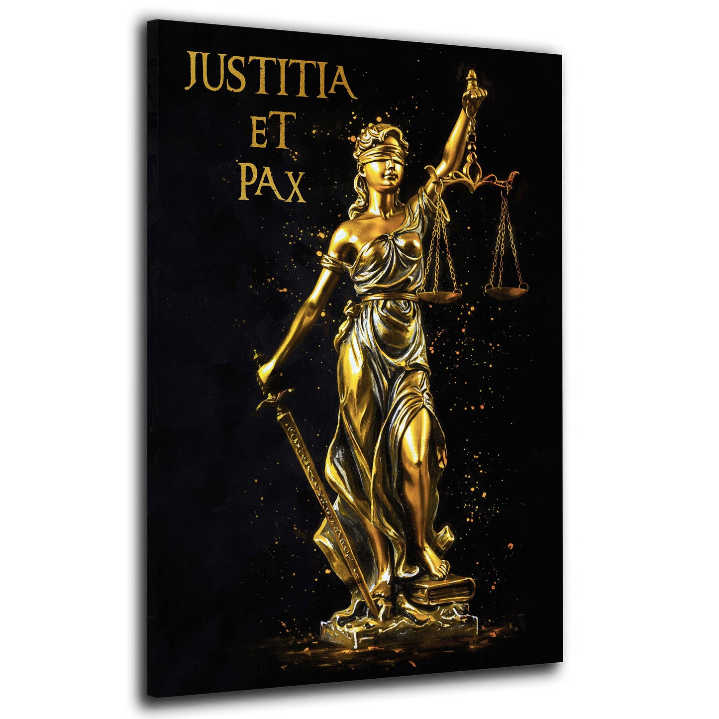 Wandbild Kunstwerk Justitia Skulptur Gold Gerechtigkeit Eleganz modern