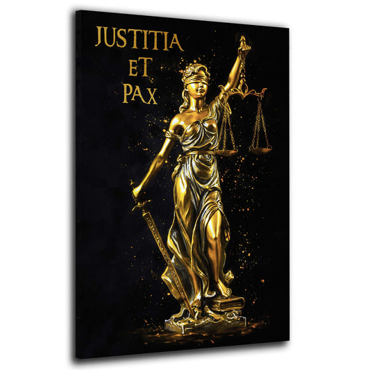 Wandbild Kunstwerk Justitia Skulptur Gold Gerechtigkeit Eleganz modern