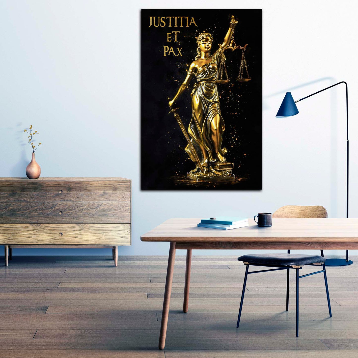 Wandbild Kunstwerk Justitia Skulptur Gold Gerechtigkeit Eleganz modern