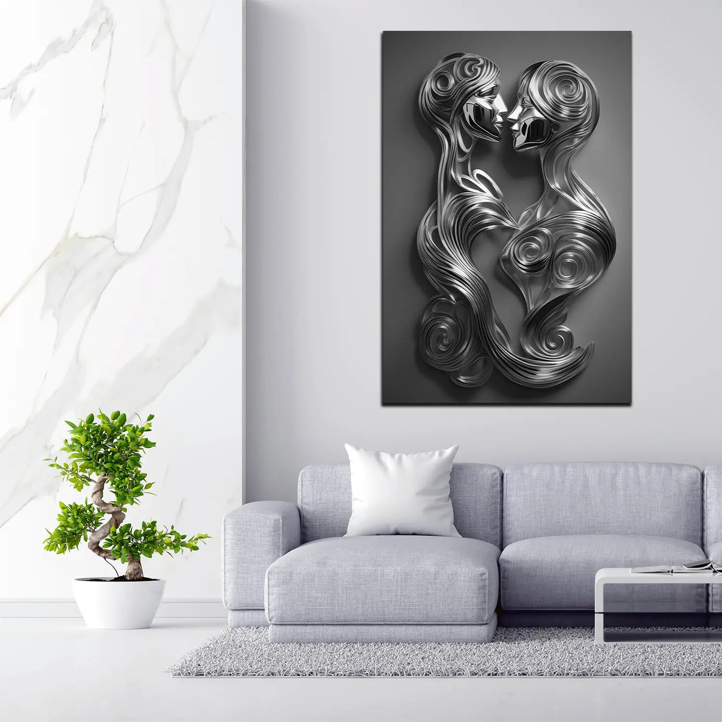 Kiss Silver Metallfiguren Wandbild Kunstwerk