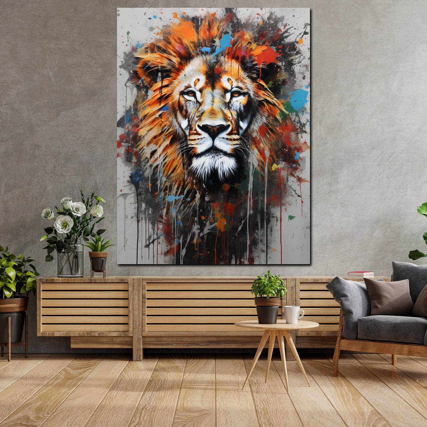Löwe Kopf Pop Art frontal Wandbild Kunstwerk