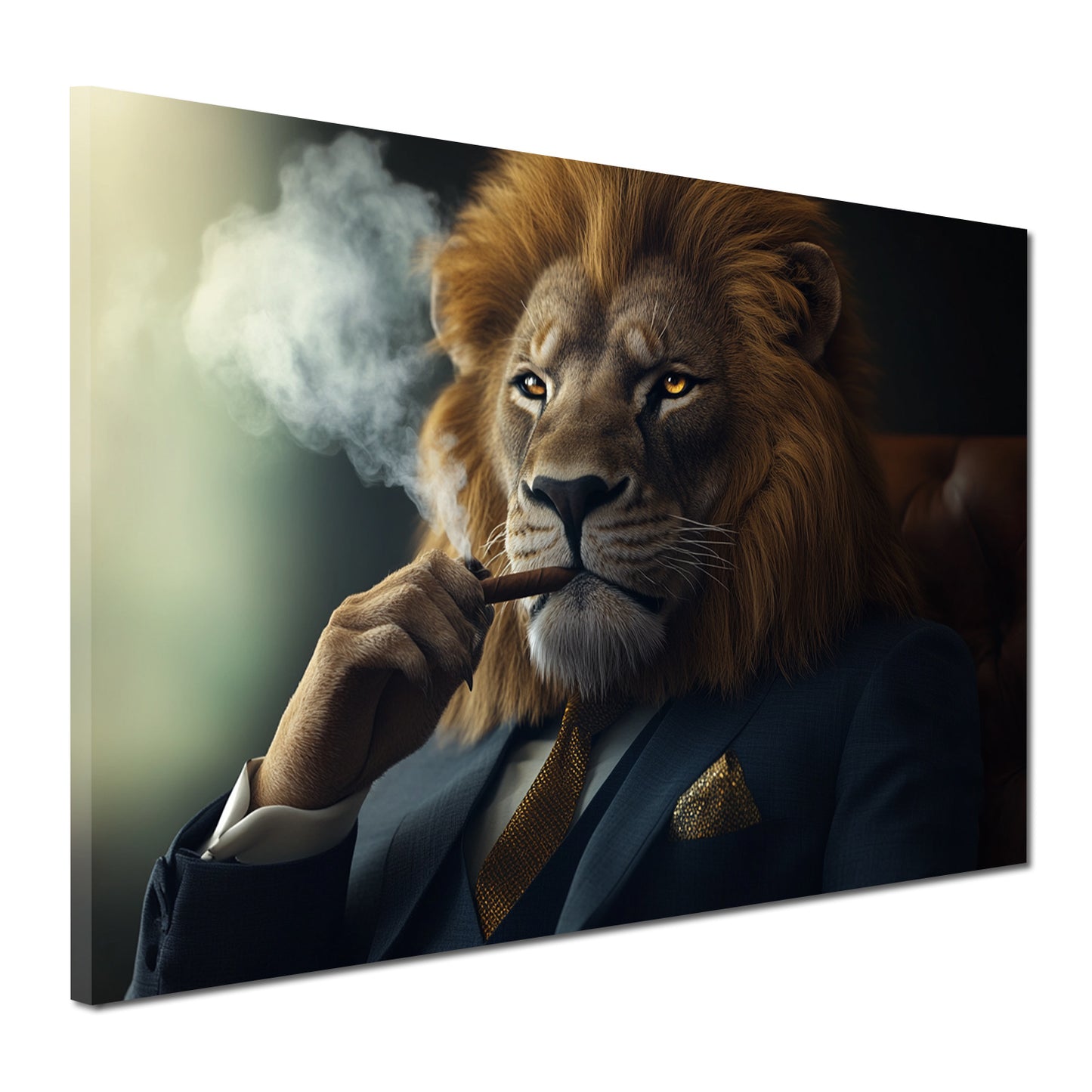 Löwe im Anzug mit Zigarre Motivation Luxus modern Wandbild Kunstwerk