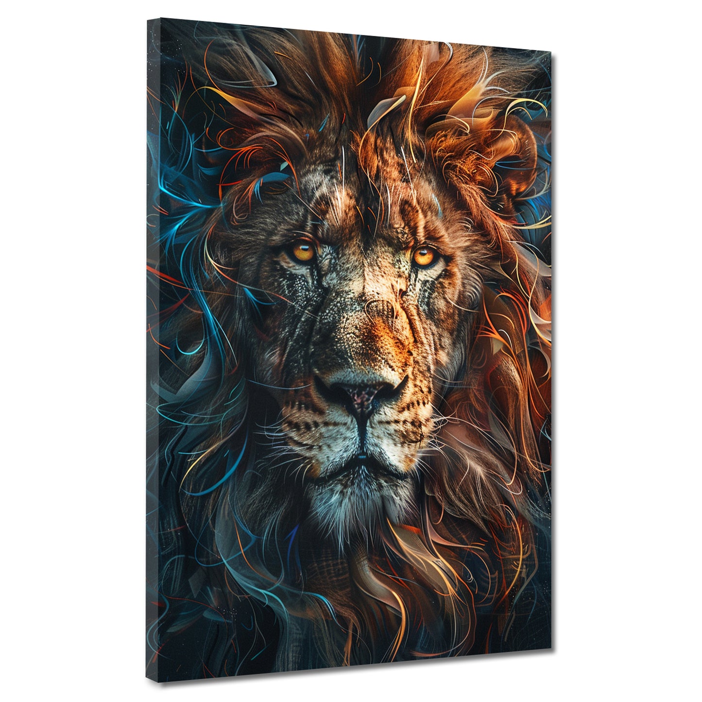 Wandbild Kunstwerk Löwenkopf farbenprächtig Dynamik Wildheit modern