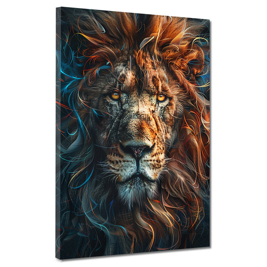 Wandbild Kunstwerk Löwenkopf farbenprächtig Dynamik Wildheit modern