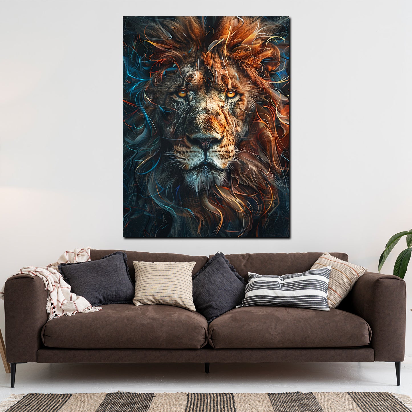 Wandbild Kunstwerk Löwenkopf farbenprächtig Dynamik Wildheit modern