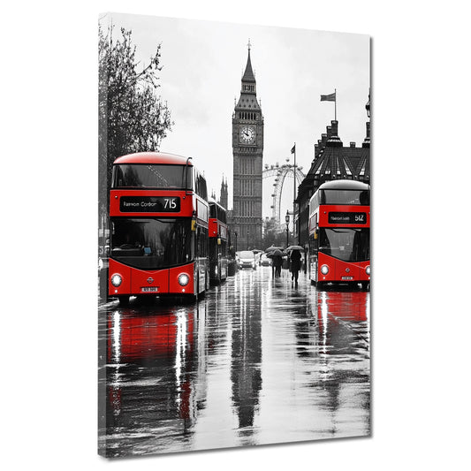 Wandbild Kunstwerk London Skyline Big Ben Busse schwarz weiß modern