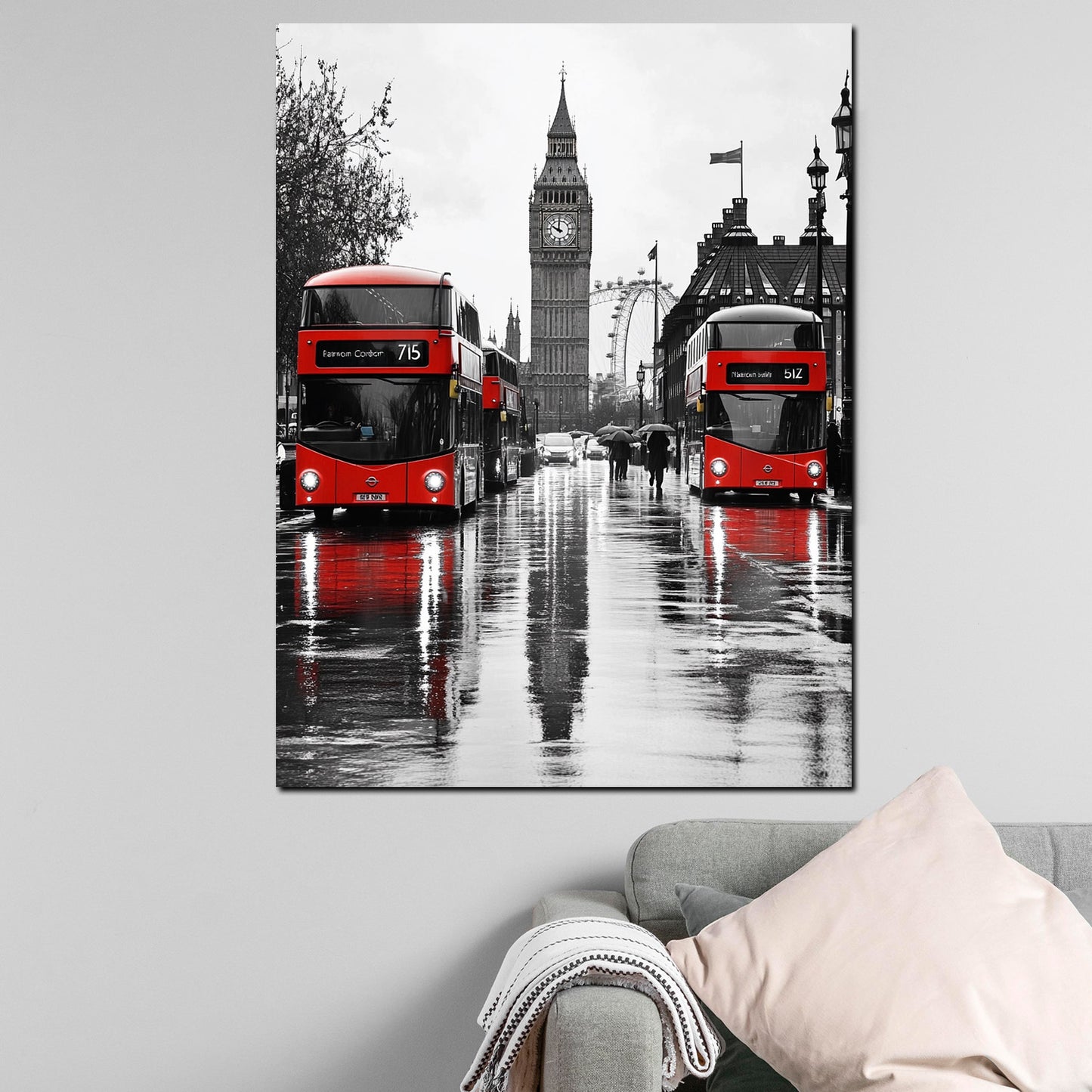 Wandbild Kunstwerk London Skyline Big Ben Busse schwarz weiß modern