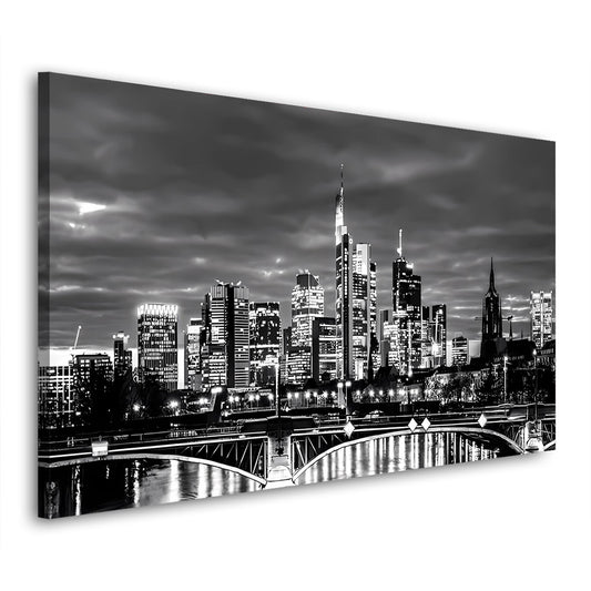 Manhattan Frankfurt Nachtpanorama modern Wandbild Kunstwerk