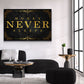 Money Never Sleeps Gold Style, Motivation Wandbild Kunstwerk