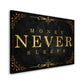 Money Never Sleeps Gold Style, Motivation Wandbild Kunstwerk