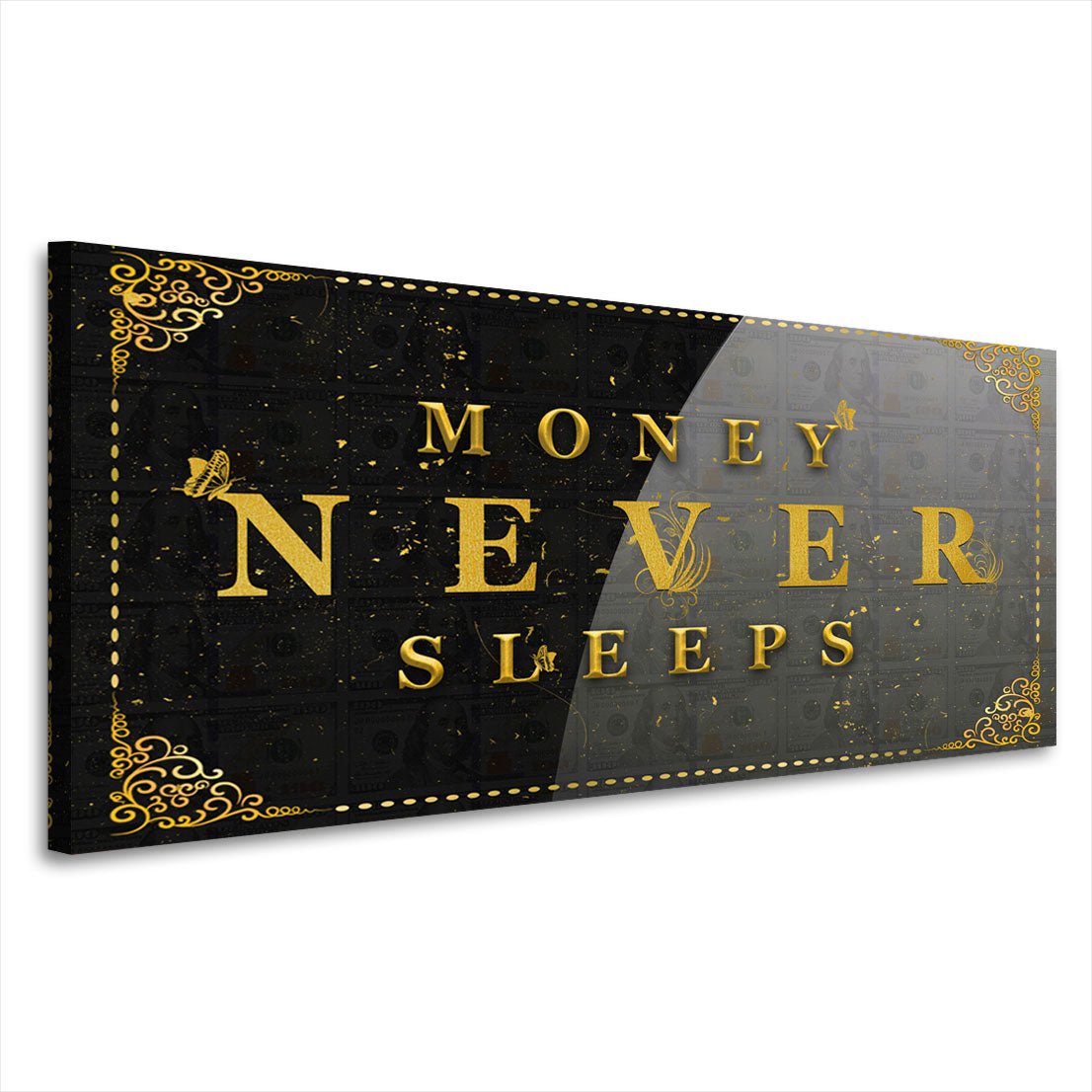 Money Never Sleeps Geld & Erfolg Motivation Wandbild