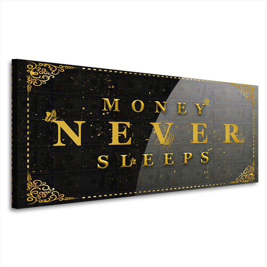 Money Never Sleeps Geld & Erfolg Motivation Wandbild