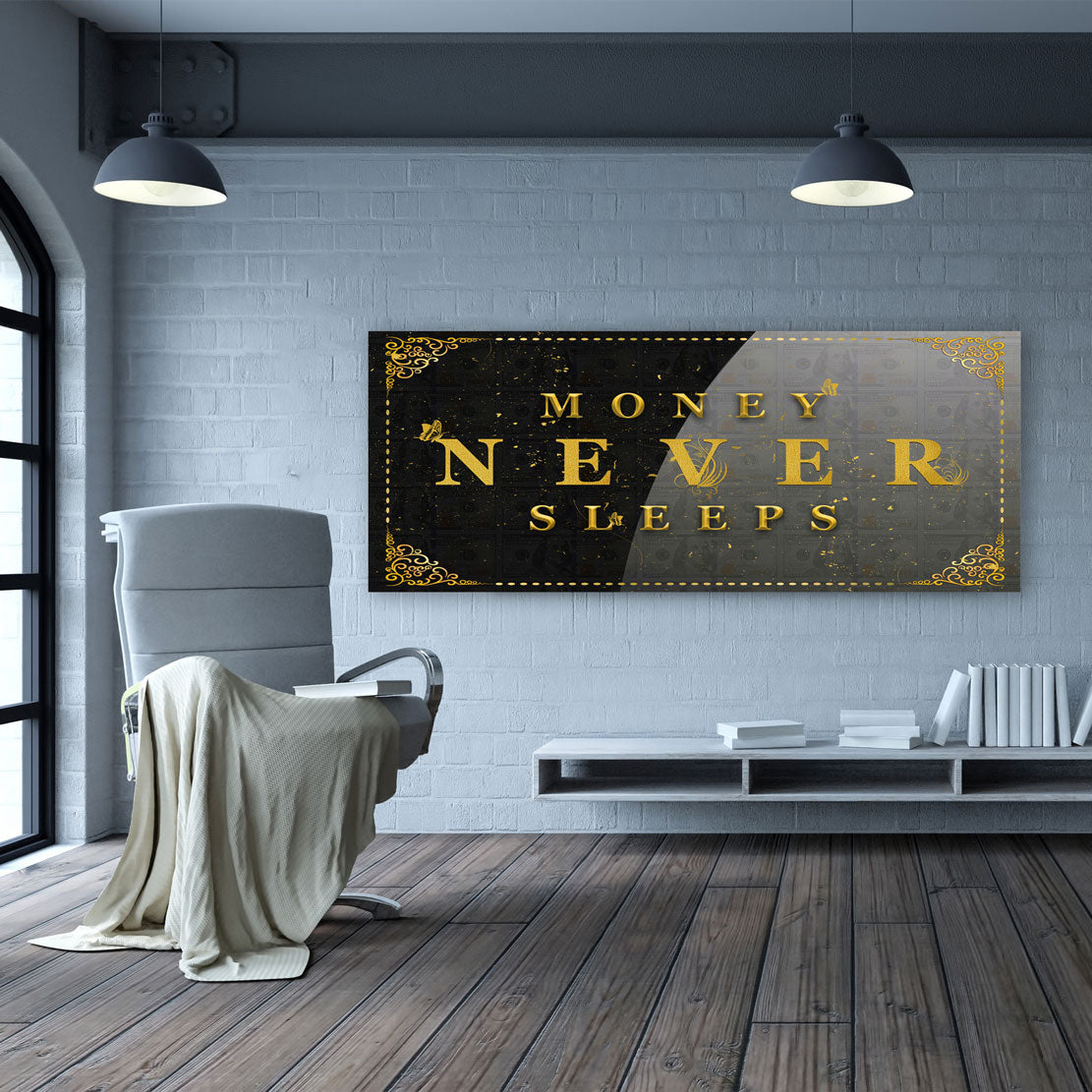 Money Never Sleeps Geld & Erfolg Motivation Wandbild