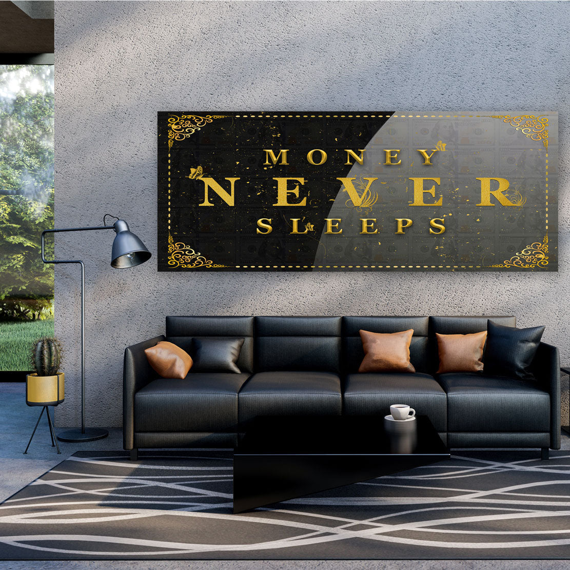 Money Never Sleeps Geld & Erfolg Motivation Wandbild