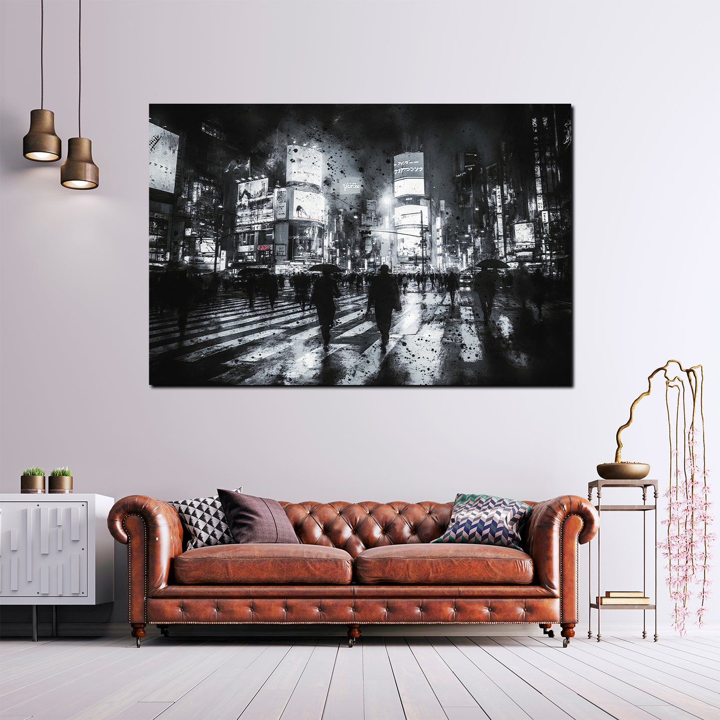 NY USA modern nächtliche Großstadt Regen Menschen Wandbild Kunstwerk