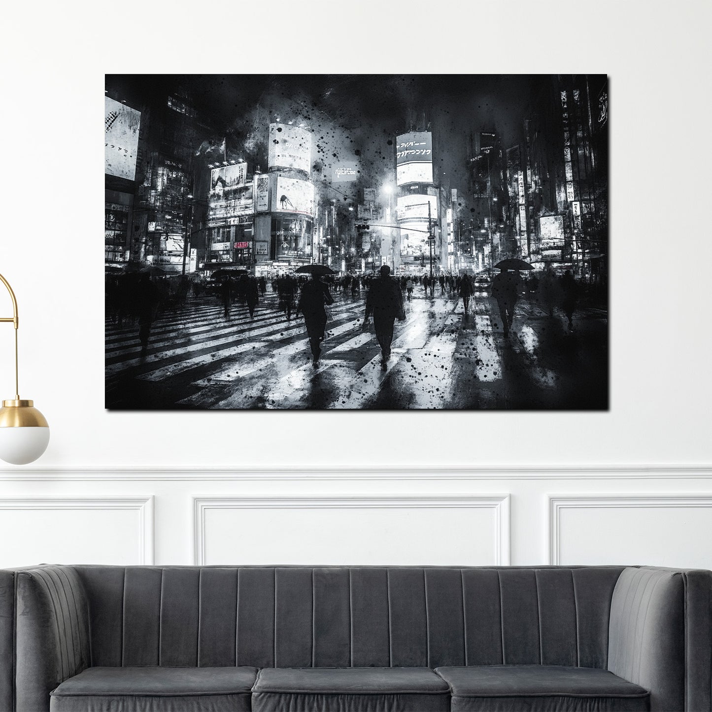 NY USA modern nächtliche Großstadt Regen Menschen Wandbild Kunstwerk