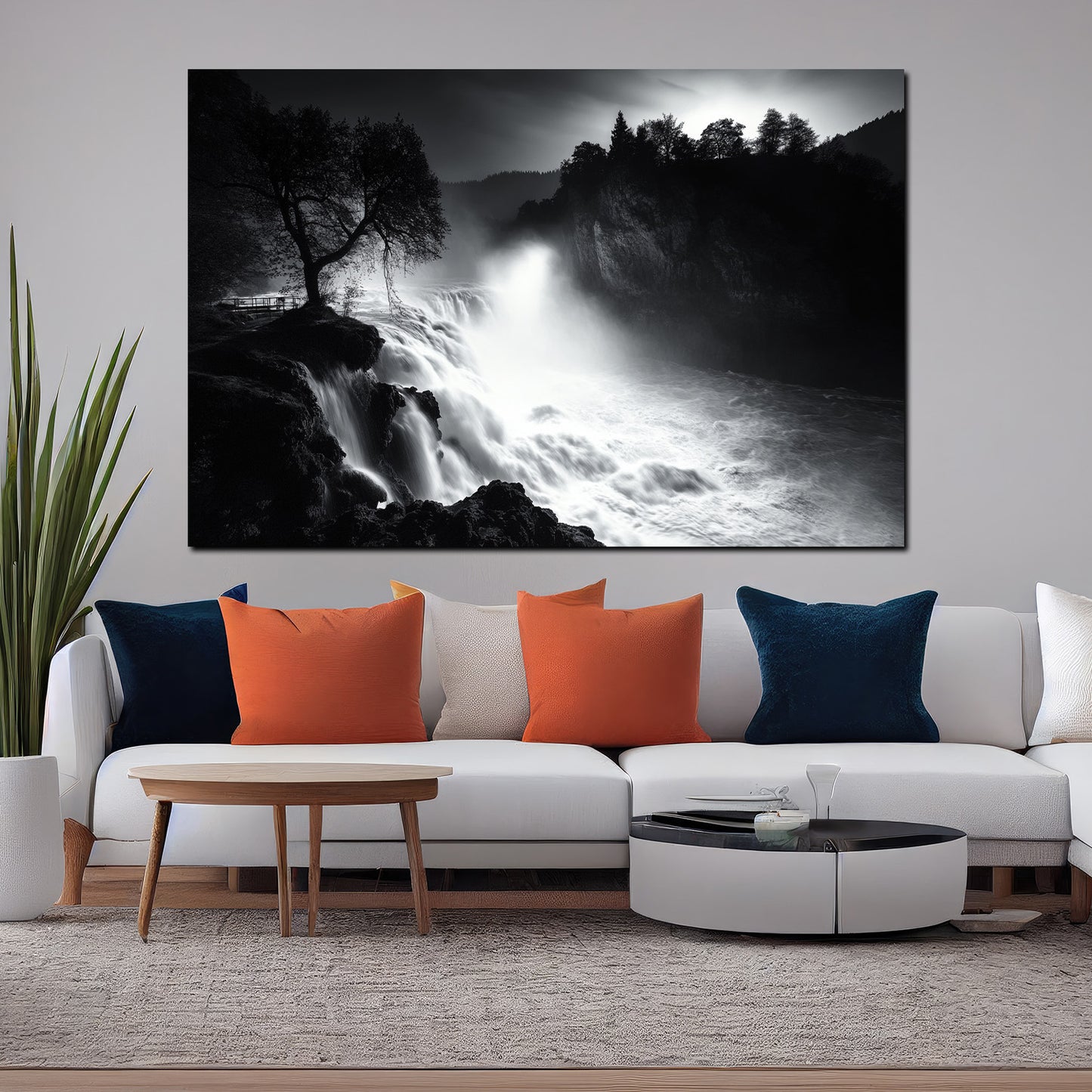 Wandbild Kunstwerk Naturgewalt Wasserfall schwarz weiß Romantik Fluss Bewegung
