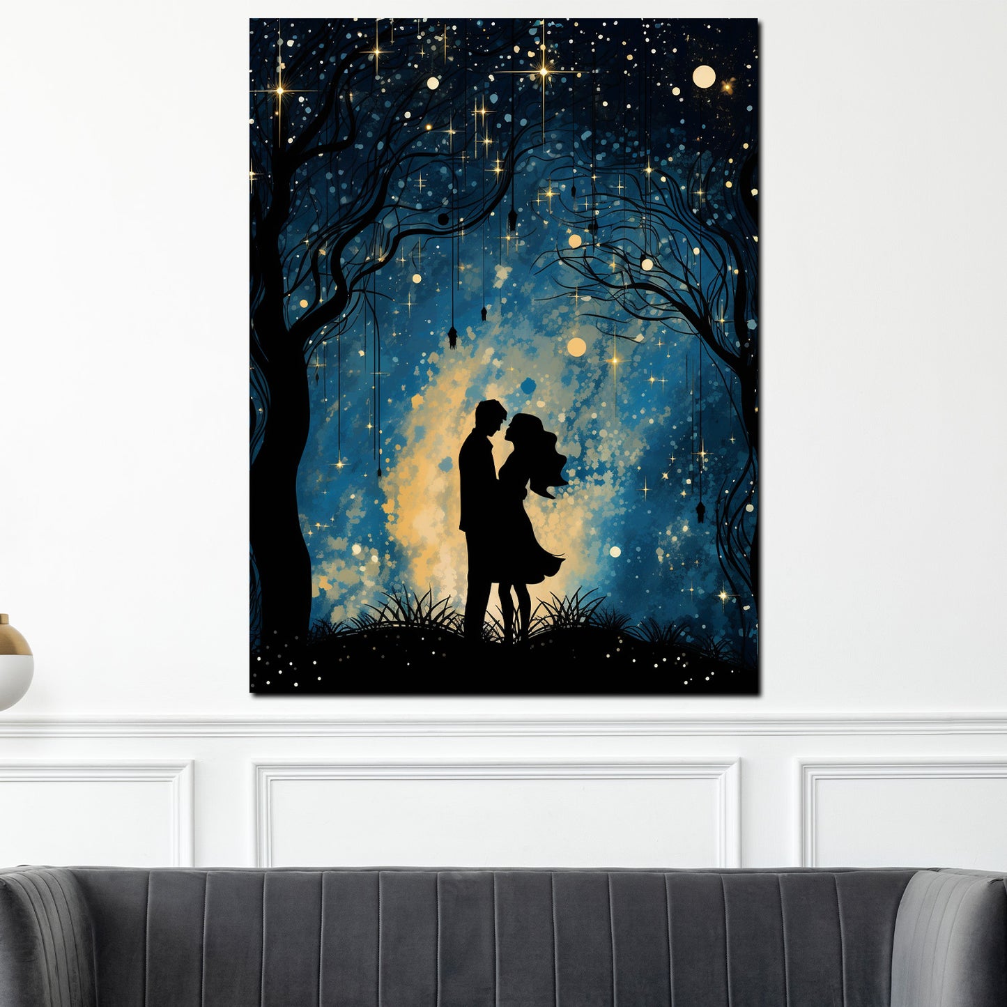 Paar unter Sternenhimmel Romantik Wandbild Kunstwerk