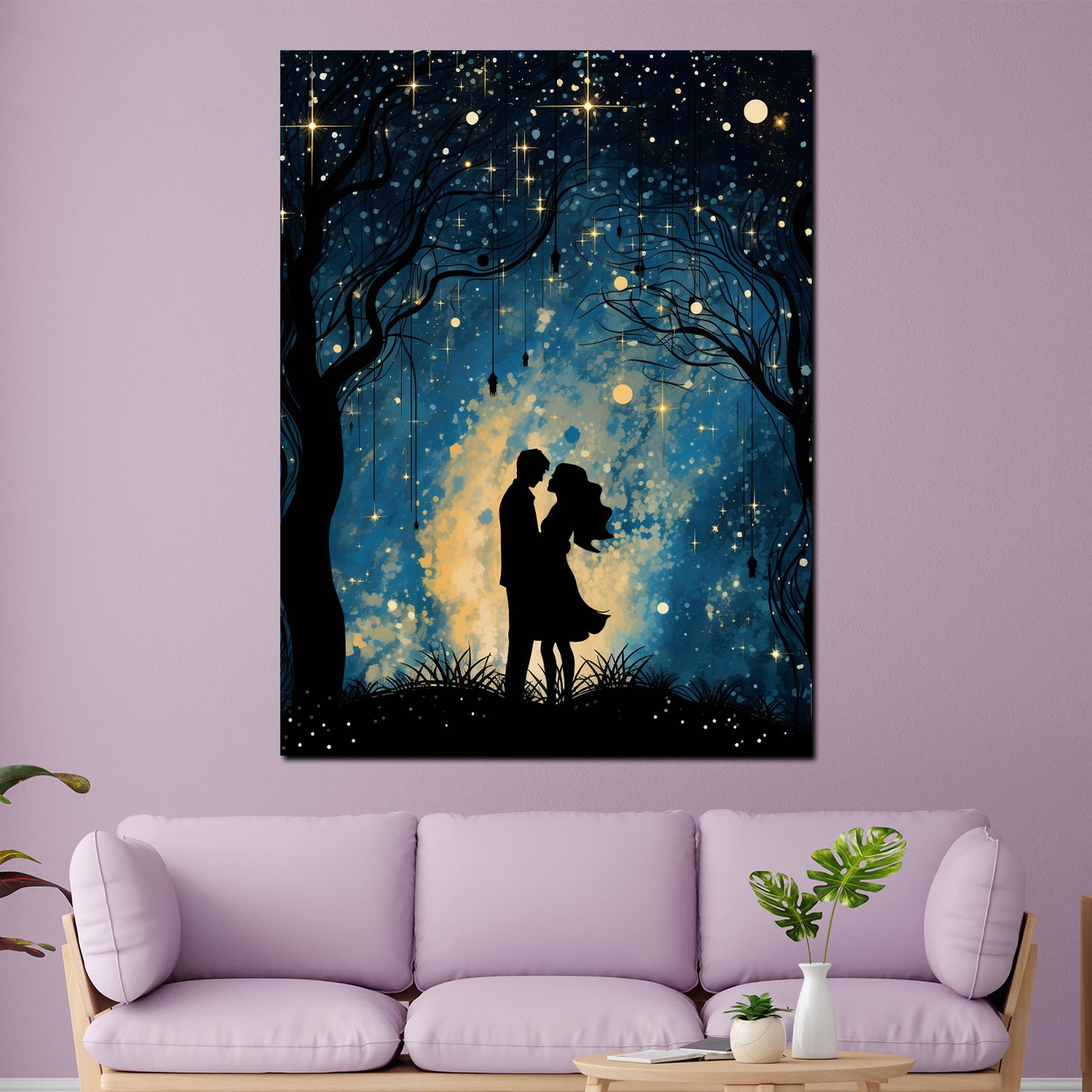 Paar unter Sternenhimmel Romantik Wandbild Kunstwerk