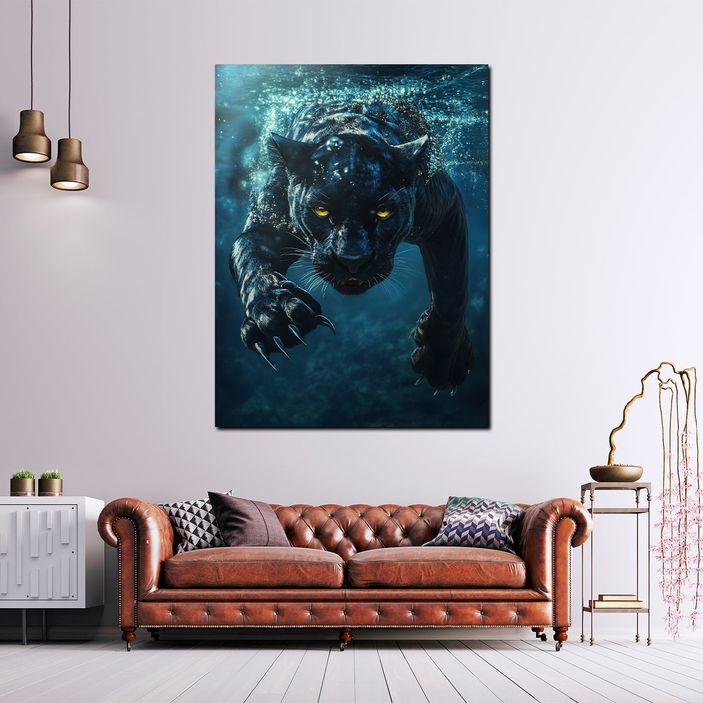 Wandbild Kunstwerk Panther Tiermotiv im Wasser Energie modern
