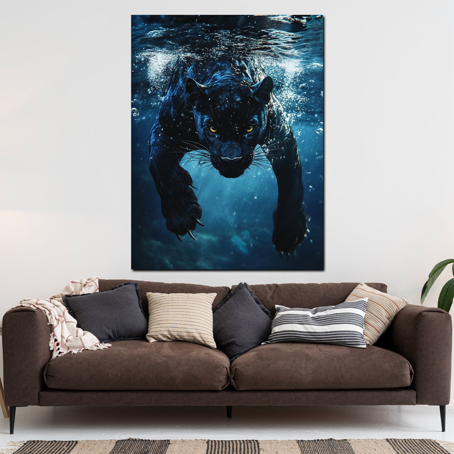 Wandbild Kunstwerk Panther in Bewegung Wildtier Wasser Energie modern