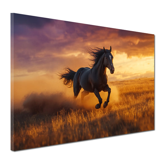 Wandbild Kunstwerk Pferd in der Steppe Abendstimmung Natur modern
