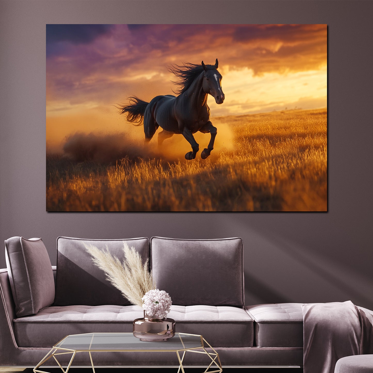 Wandbild Kunstwerk Pferd in der Steppe Abendstimmung Natur modern