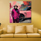 Wandbild Kunstwerk Pop Art Affe im Anzug vor Auto bunt