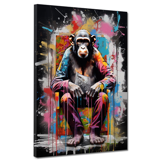 Wandbild Kunstwerk Pop Art Affe sitzend Colour Splash