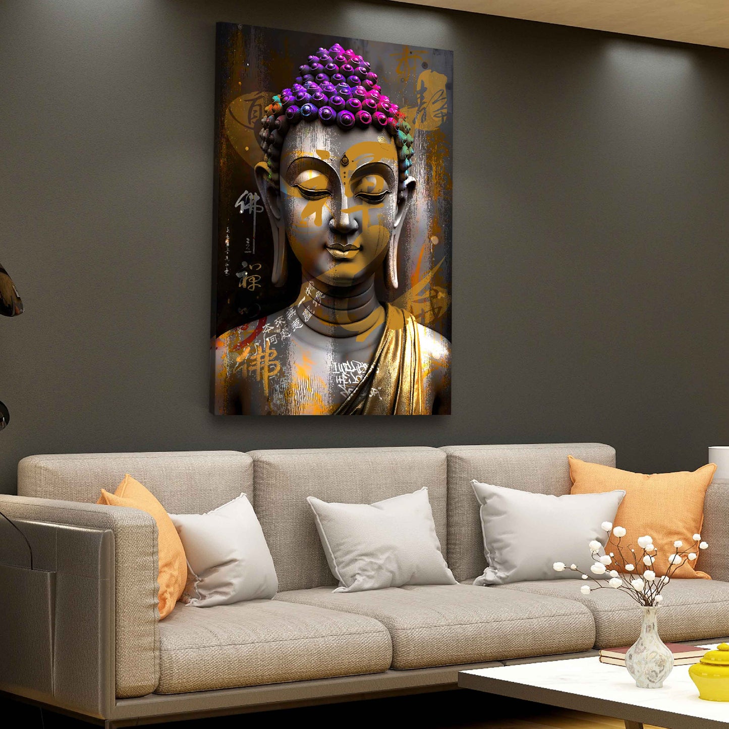 Pop Art Buddha Figur innere Ruhe Farbenpracht Wandbild Kunstwerk
