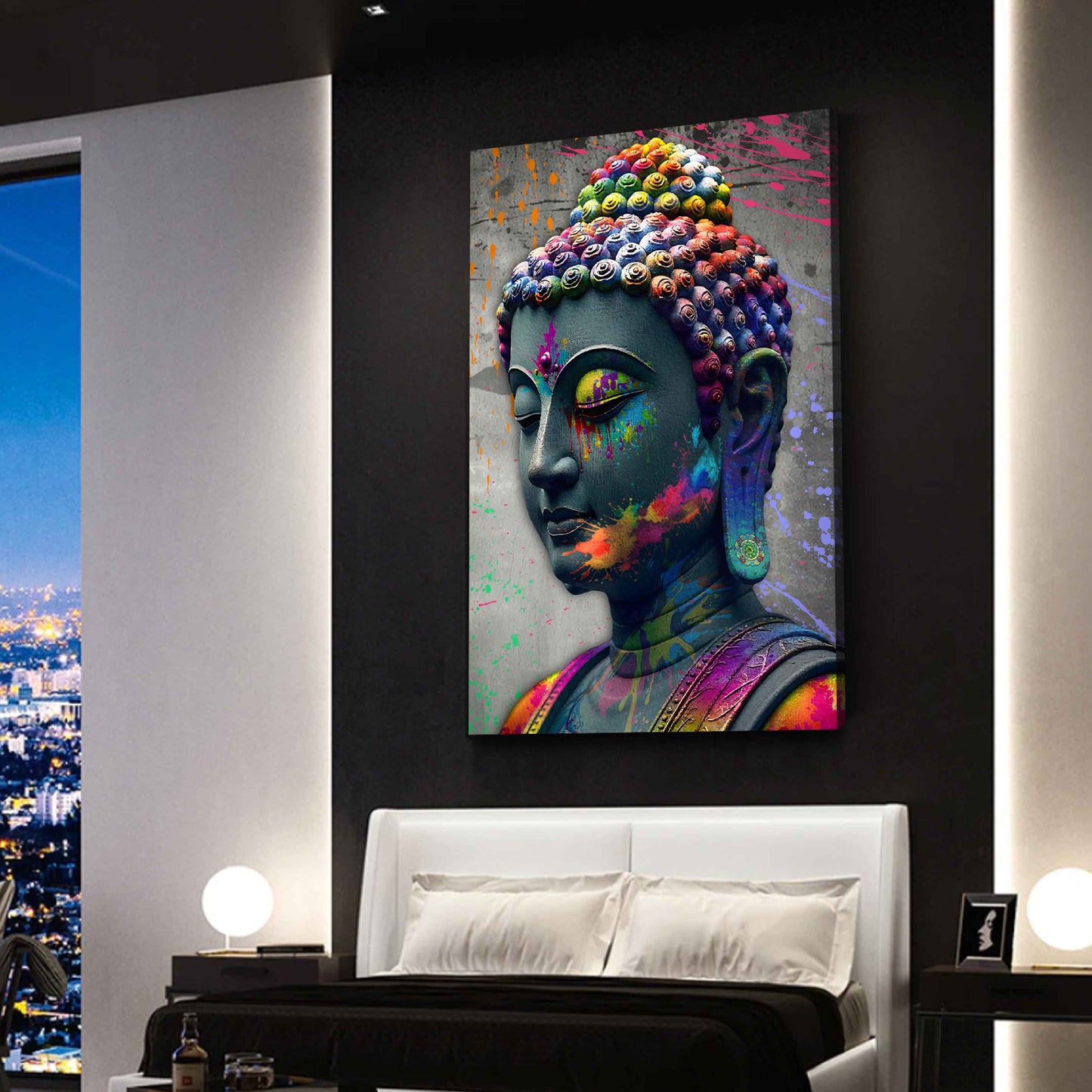 Pop Art Buddha stille Kraft Lebensfreude farbenfroh Wandbild Kunstwerk