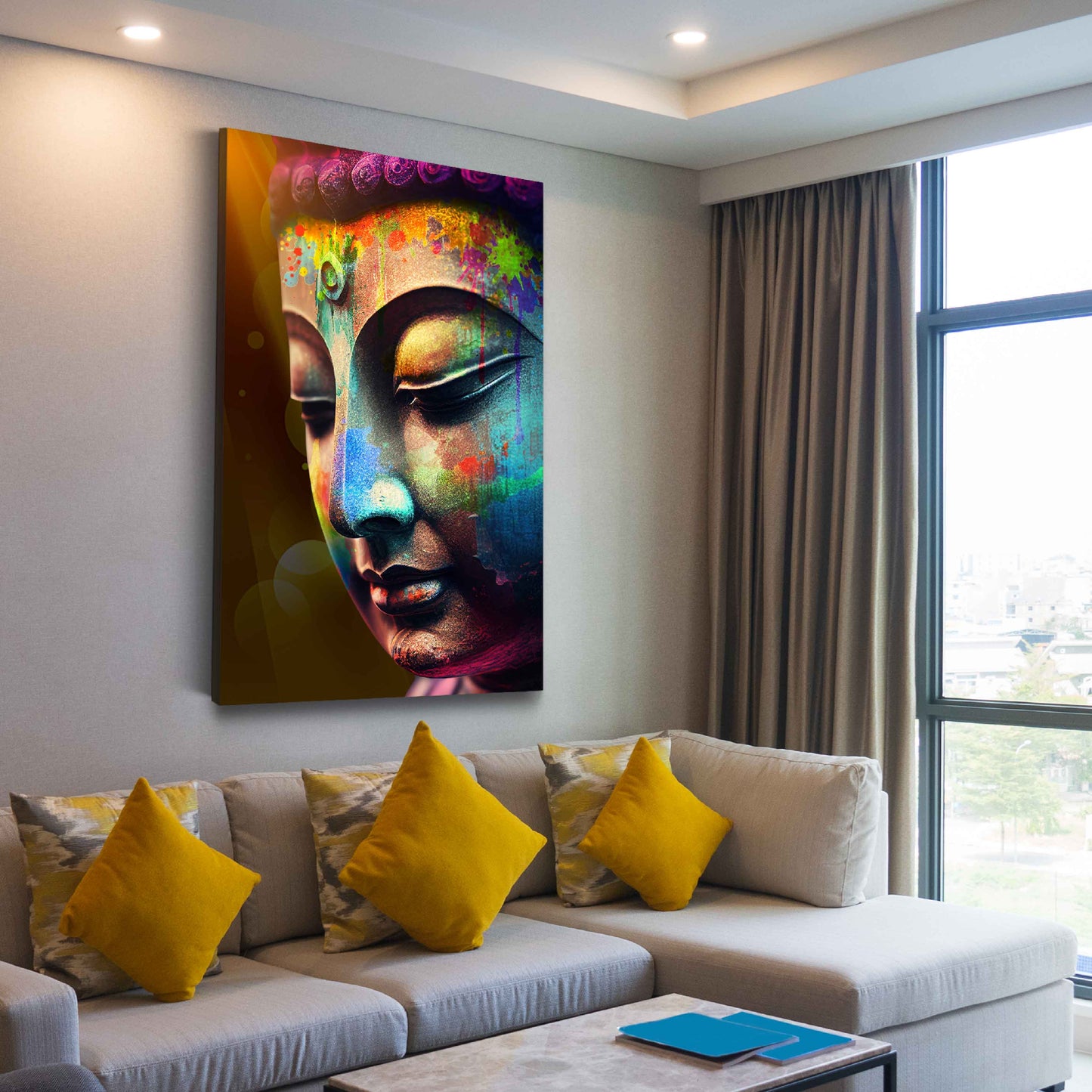 Pop Art Buddhagesicht Harmonie Wandbild Kunstwerk