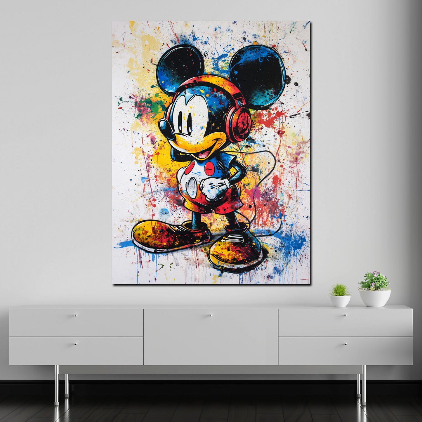 Pop Art Maus mit Kopfhörer Comic Wandbild Kunstwerk