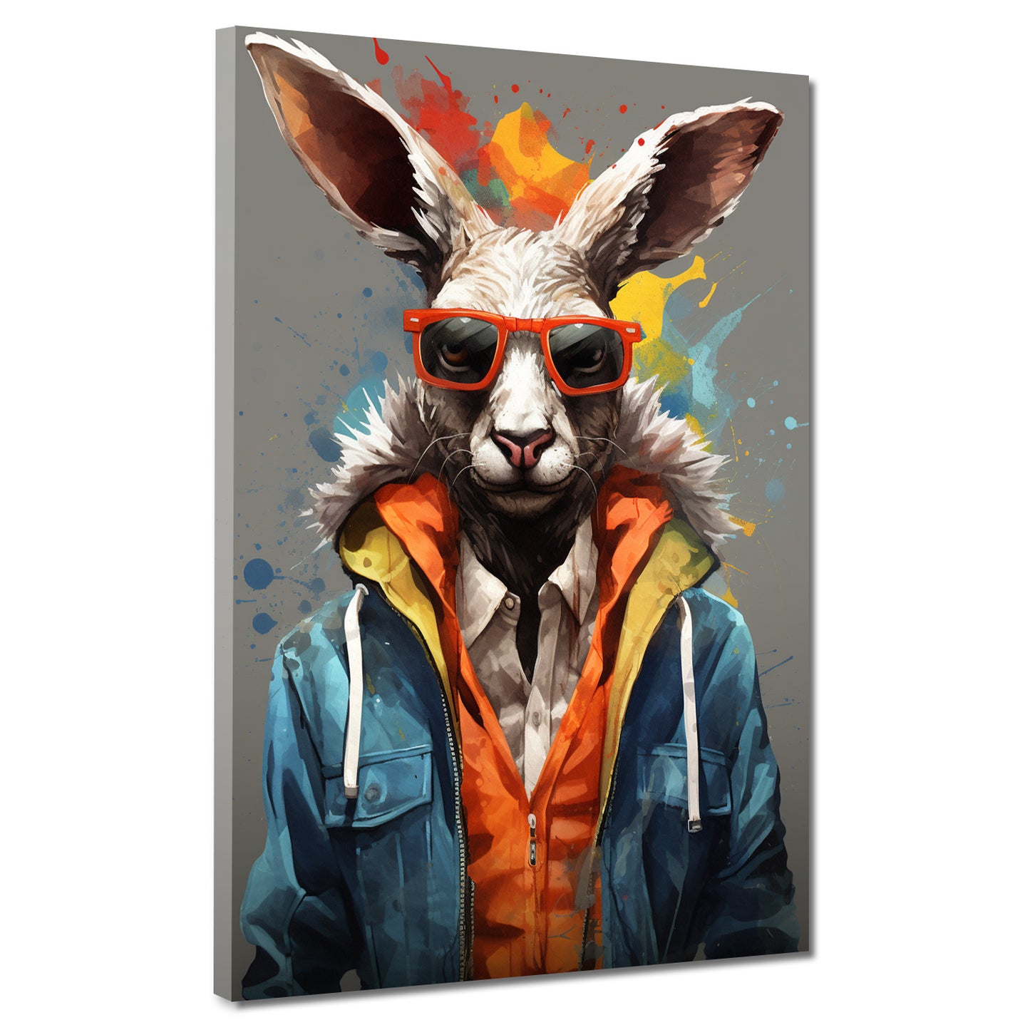 Pop Art Cooler Hase mit Sonnenbrille Painting Style Wandbild Kunstwerk