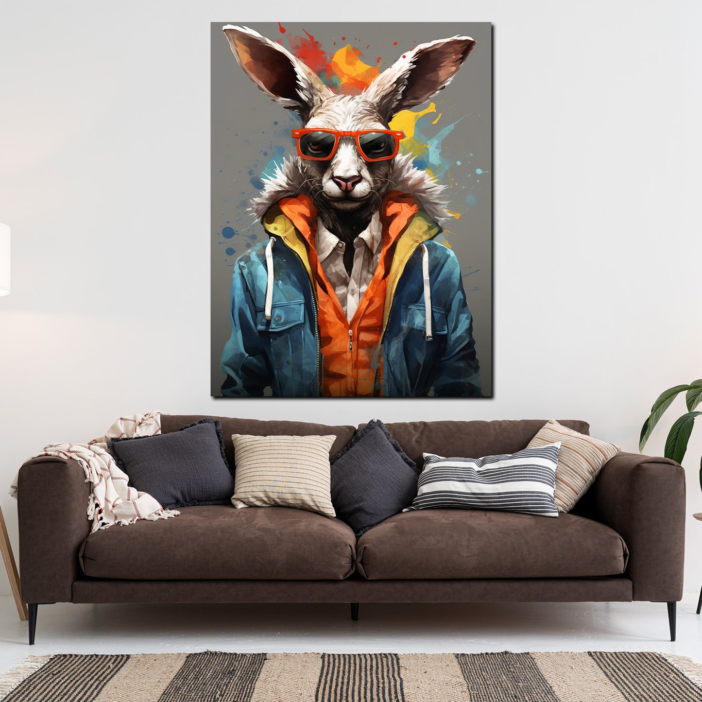 Pop Art Cooler Hase mit Sonnenbrille Painting Style Wandbild Kunstwerk