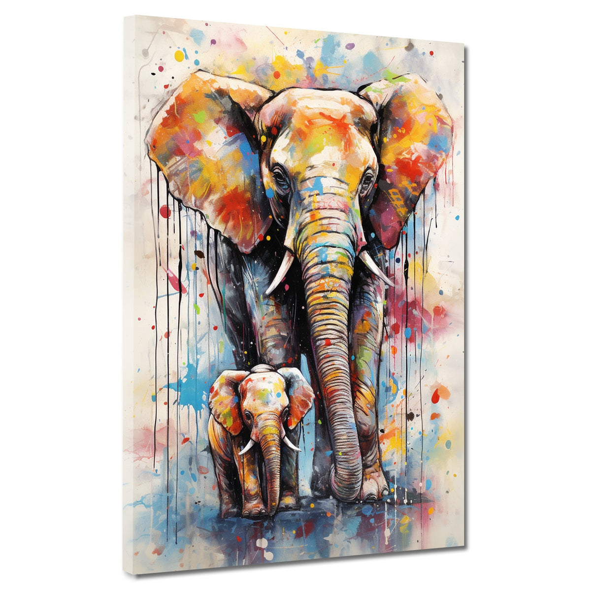 Pop Art Elefant mit Baby Elefant Wandbild Kunstwerk