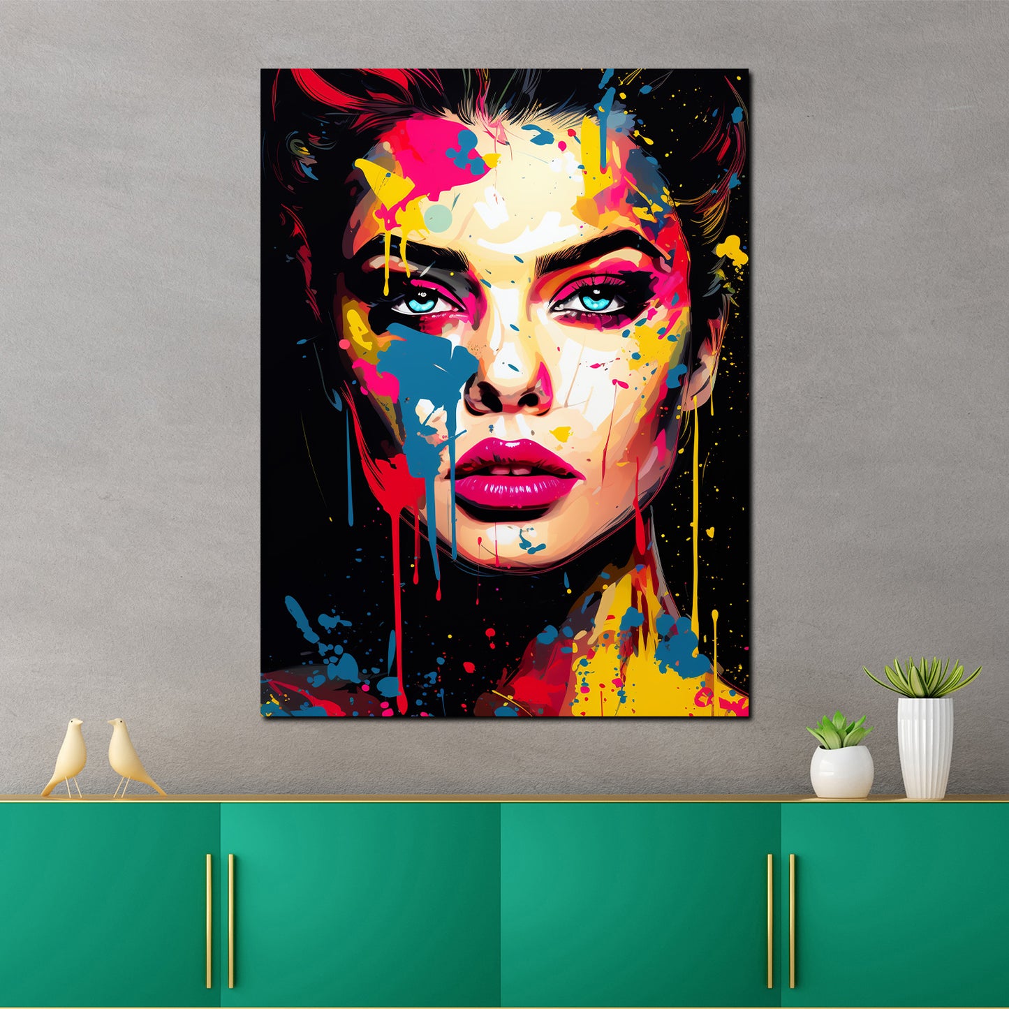 Wandbild Kunstwerk Pop Art Frau Colour Splash