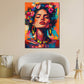 Wandbild Kunstwerk Pop Art Frida jung Ausdruck Blumen modern