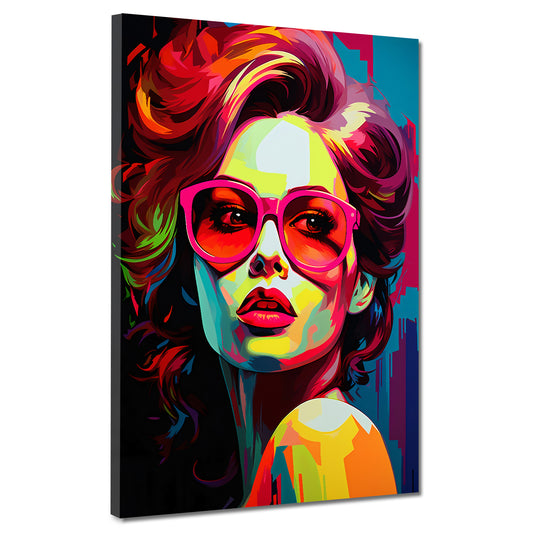 Wandbild Kunstwerk Pop Art Frau mit roter Sonnenbrille