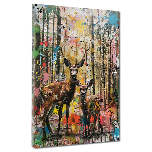 Wandbild Kunstwerk Pop Art Hirsch Reh Natur modern bunt