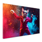 Wandbild Kunstwerk Pop Art Katze im Anzug Party Glitzer