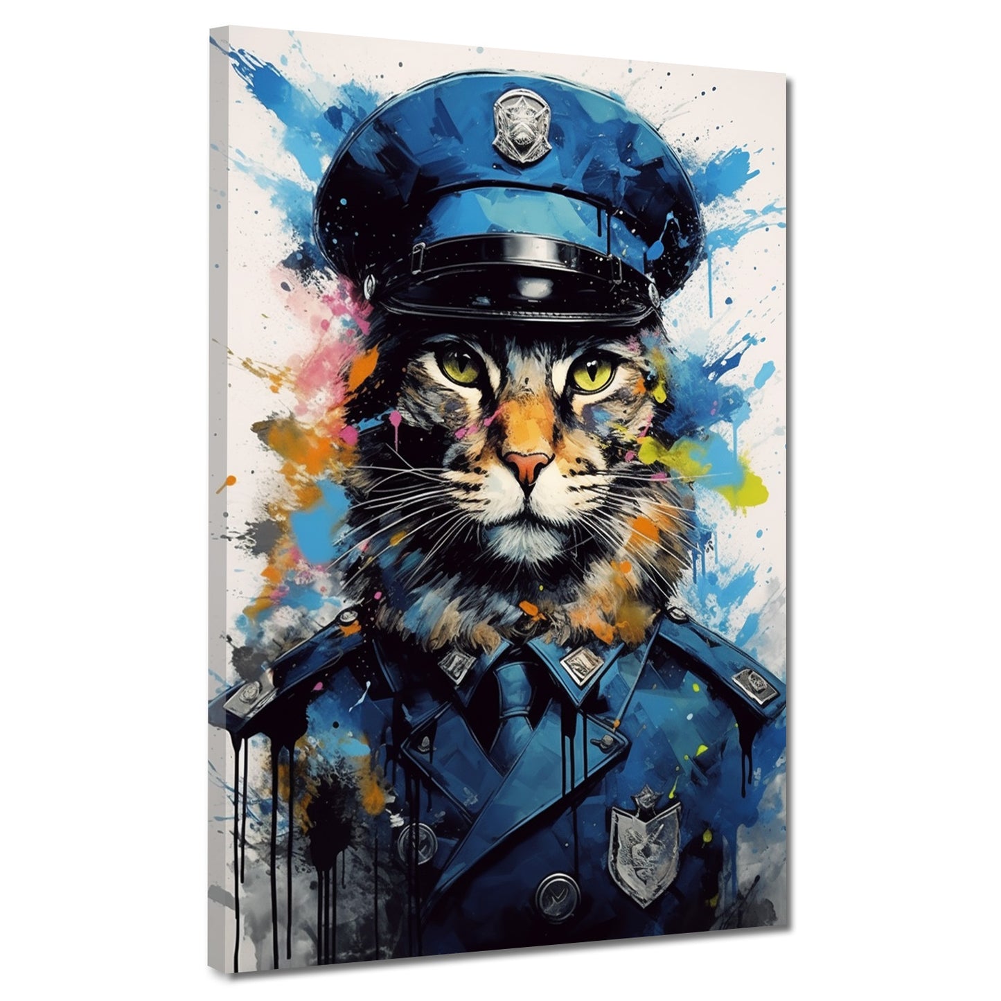 Pop Art Katze in Polizeiuniform Wandbild Kunstwerk