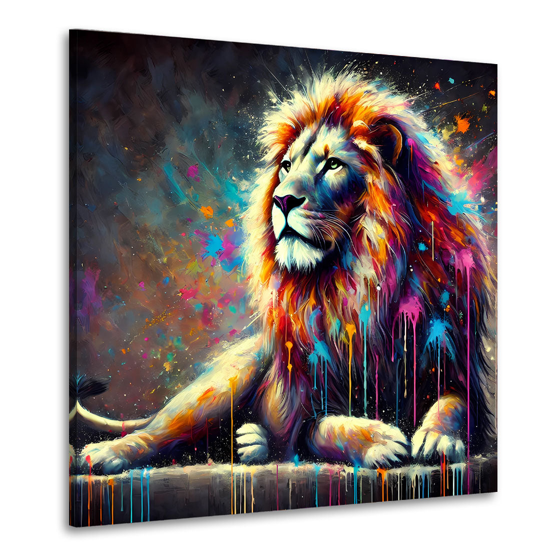 Pop Art Löwe mit farbenfrohem Design Wandbild Kunstwerk