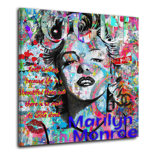 Wandbild Kunstwerk Pop Art Marilyn Spruch Porträt Farbe Street Art modern